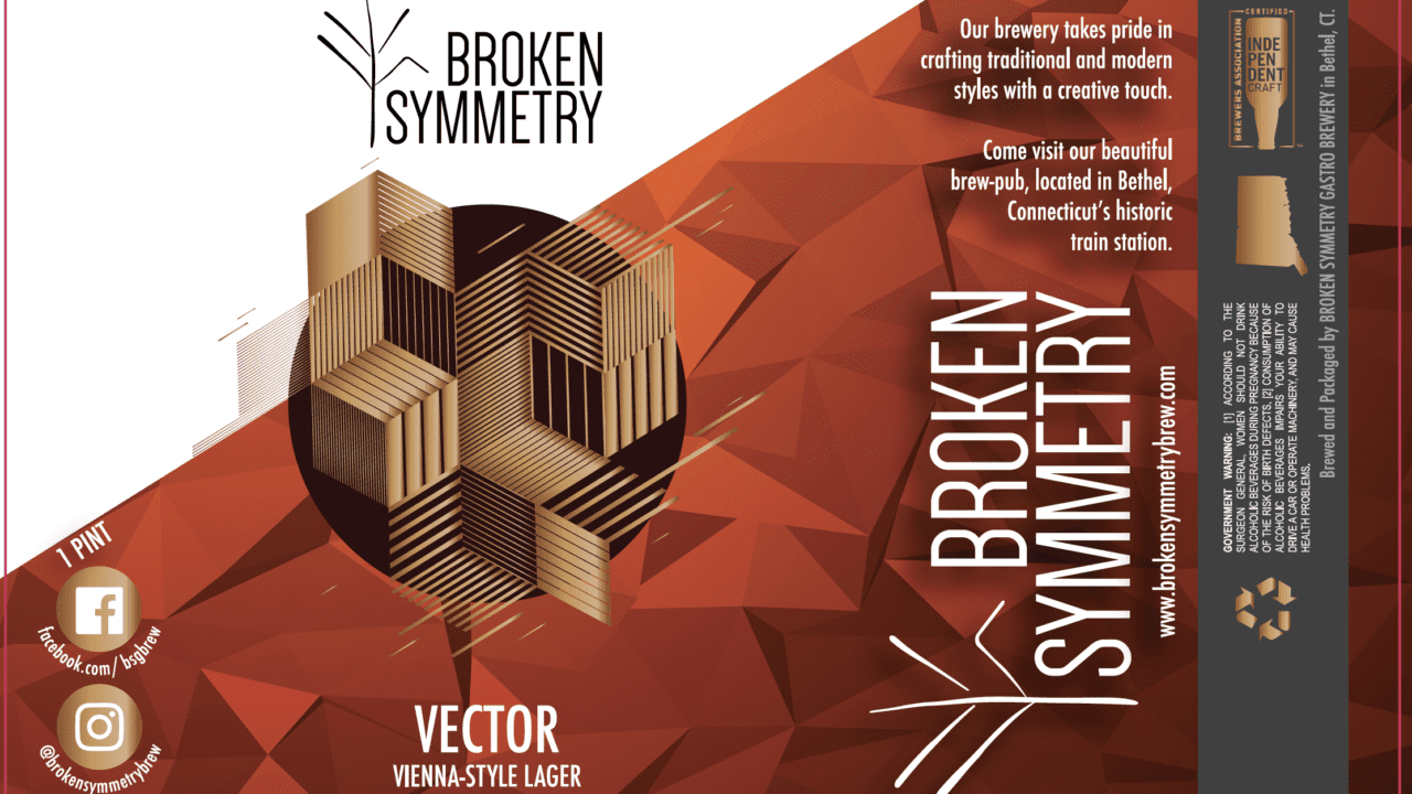 Broken Symmetry "Vector" Vienna-style lager label — digital print sample