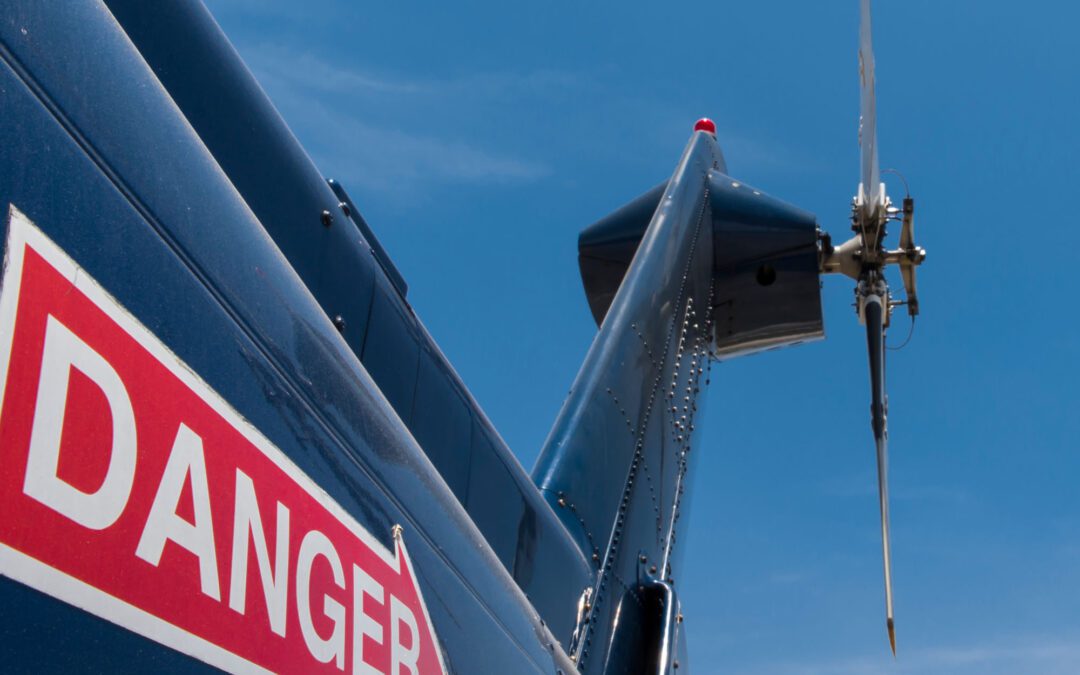Danger label installed on the rear of a helicopter